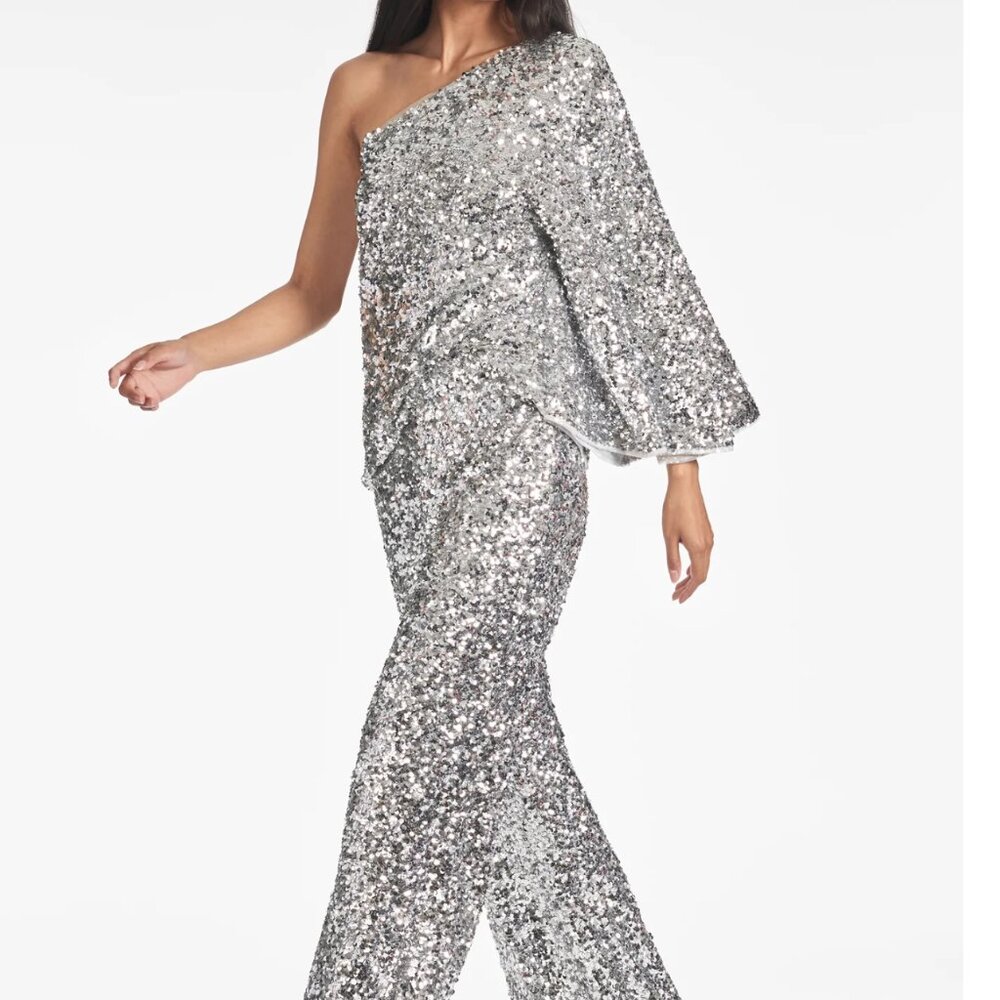 Sachin & Babi - MORGAN TOP - SILVER SEQUINS (Small) w/ ALLI PANT SEQUINS (Size6)